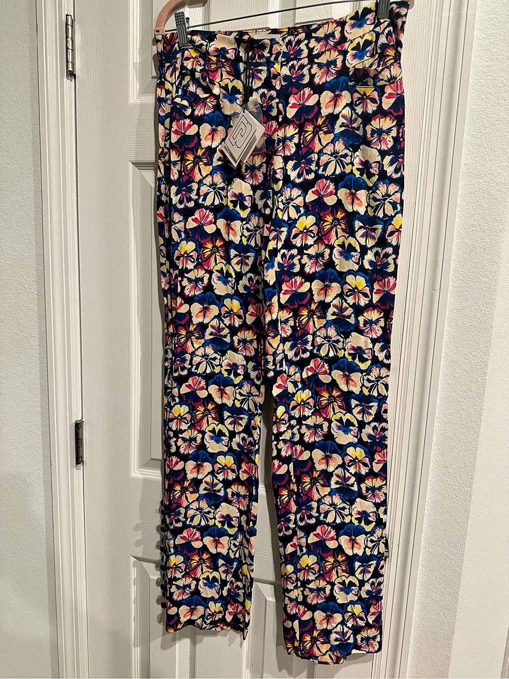 Paco Rabanne Pansy Pant Floral Wide-Leg Pants Blue & Pink Size 40